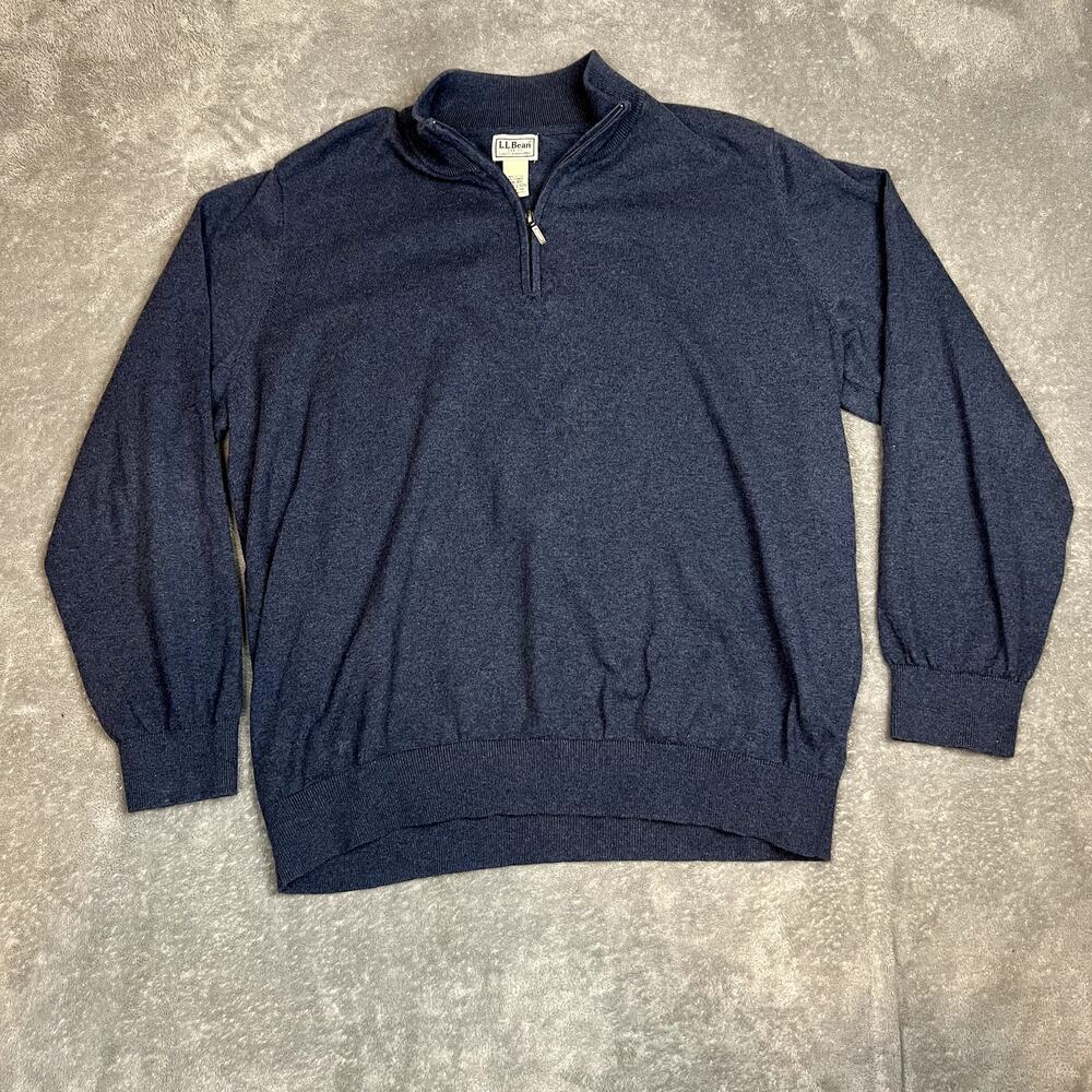 LL Bean Sweater Mens‎ XL Quarter Zip Cashmere Blend Navy Blue Classic Old Money